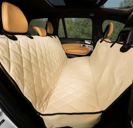 Plush Paws Products Premium Rear Car Seat Protector w/ Hammock | Washable & Waterproof Back Seat Dog Cover for Car Truck & SUV | Nonslip Tear Resistant Pet Seat Cover | Small Tan